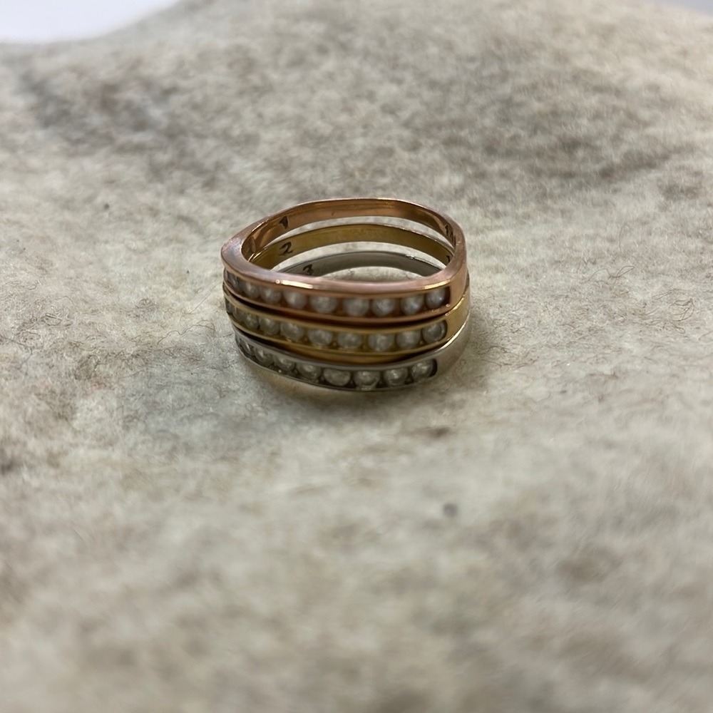 White, yellow, rose 14k gold stacked rings